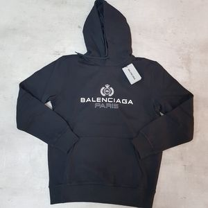 Balenciaga Men Chest Logo Print Black Hoodie